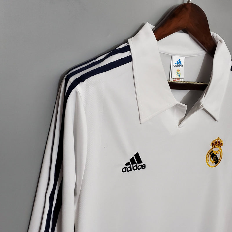 Camisa Real Madrid Titular 2002 - Versão Retro Manga Comprida (Importação)